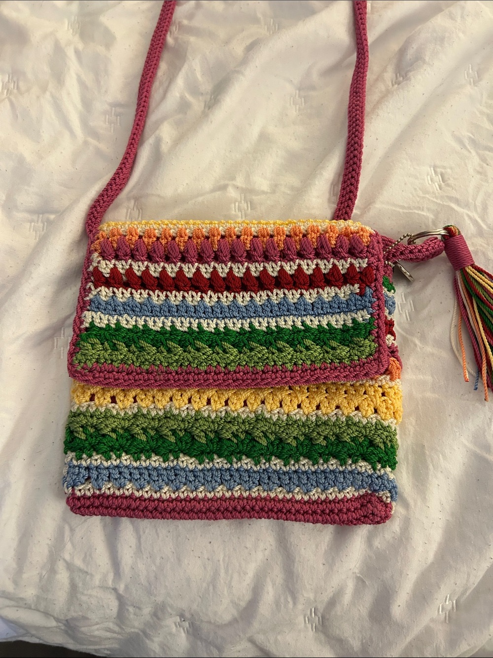 The Sak Multicolor Crochet Crossbody Bag - Pink Trim
